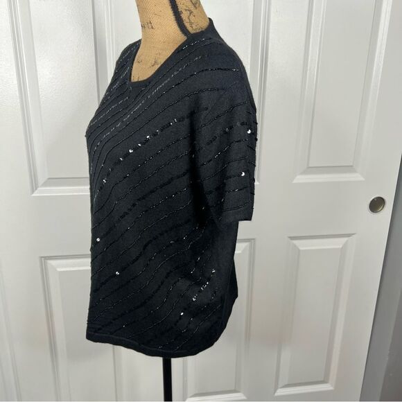 Sz L Kathy Ireland Silk Wool Blend Sequin Knit Short Sleeve Top - Picture 6 of 9